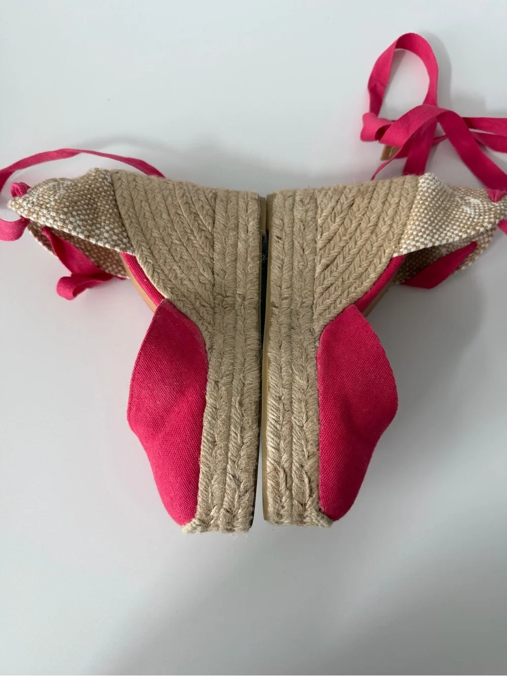 Castañer Carina Espadrille Wedge Sandals in Red/Pink, Size 37 / US 6.5